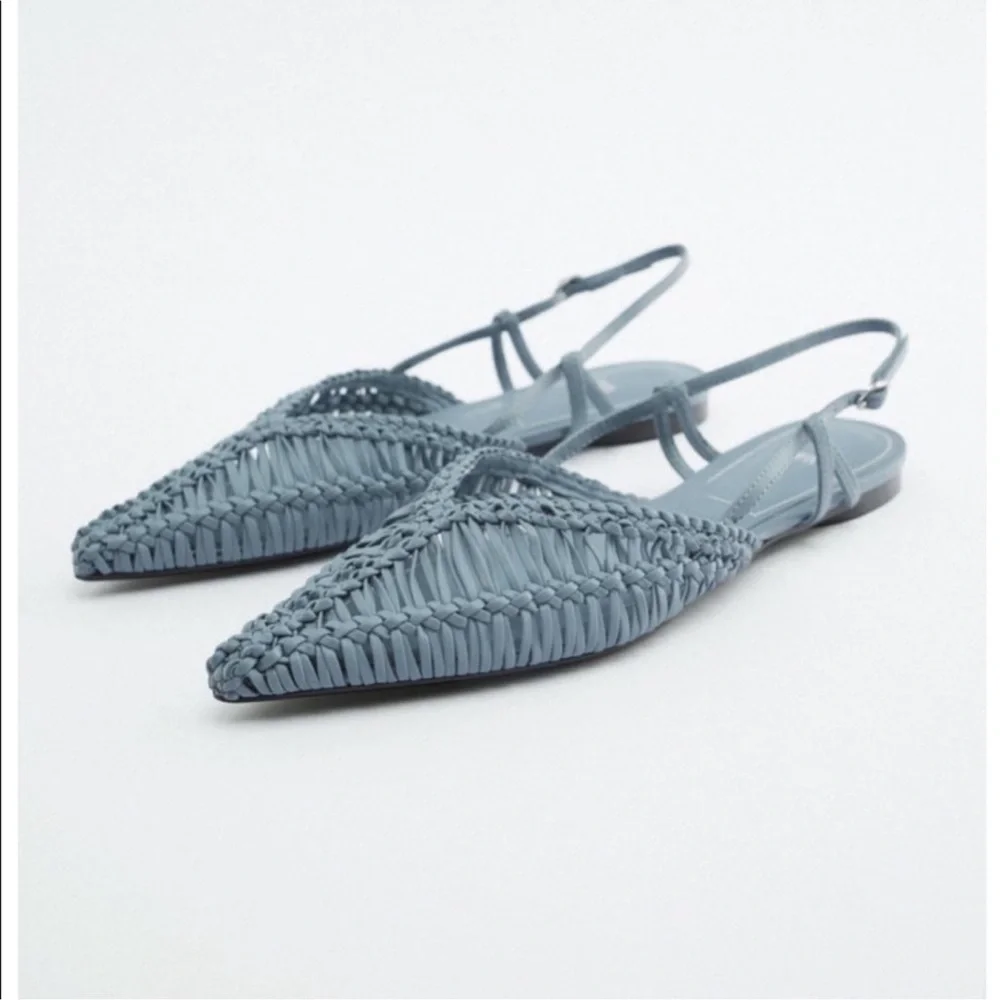 Zara woven slingback flats blue NWT - Picture 1 of 8
